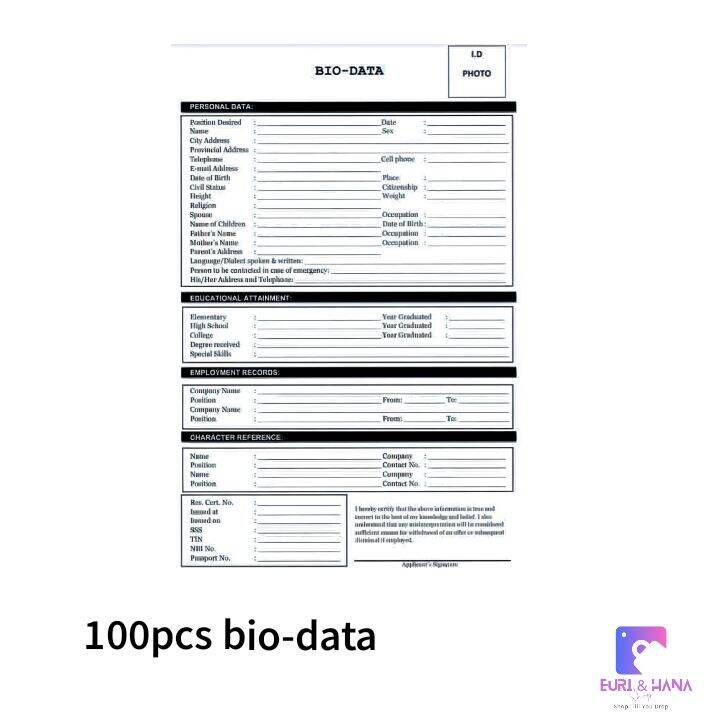 BIO-DATA FORM 100PCS High Quality Paper | Lazada PH
