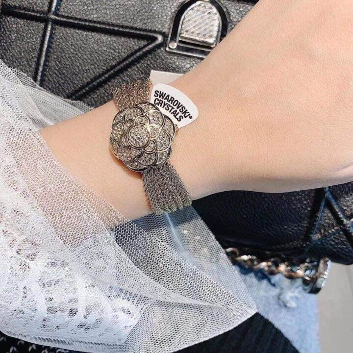 รับประกันของแท้-anne-klein-womens-swarovski-crystal-accented-gold-tone-covered-dial-mesh-bracelet-watch