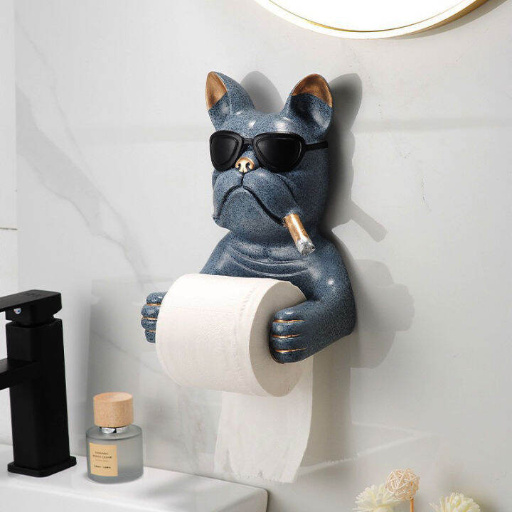 Gray Dog Toilet Tissue Holder Punchfree Creative Roll Paper Rack WallMounted Toilet Bathroom