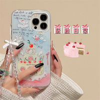 Wansheng เคสโทรศัพท์มือถือลายภาพสีน้ำมันลายการ์ตูนน่ารักลายเชอร์รี่รูปแมวเค้กสำหรับ iphone13promax iPhone 13เคสป้องกันซิลิโคนสองชั้นกันกระแทกไอเดียสร้างสรรค์มีโซ่สำหรับผู้หญิงแบบใหม่11 14Pro 12 14PM