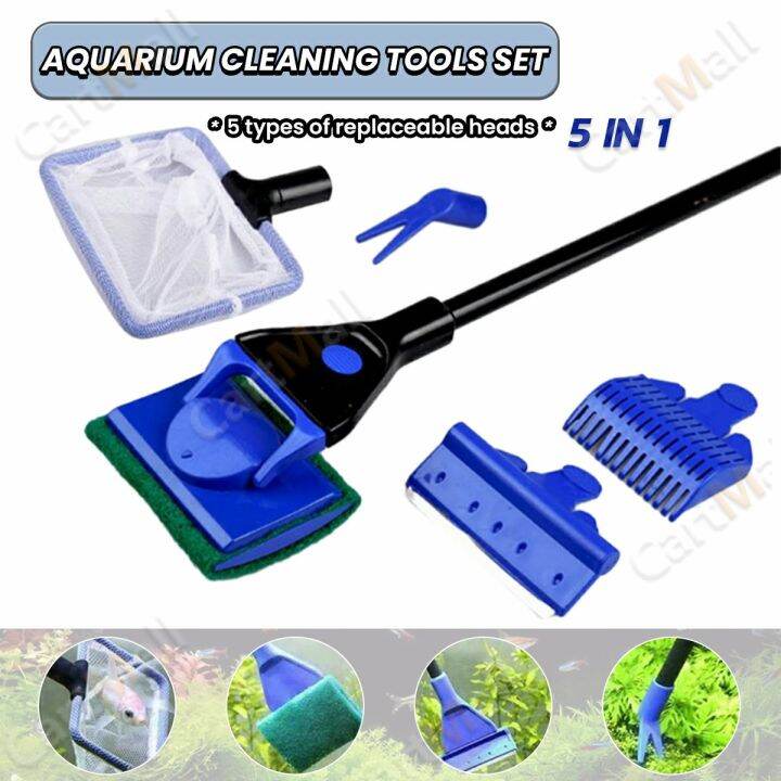 Fish Tank Cleaning Kit Algae Scraper, Fish Net, Sponge, Plant Fork