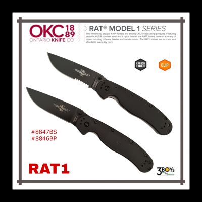 มีดพับ ONTARIO แท้ รุ่น RAT 1 ใบมีด ขนาดใหญ่ AUS-8 หนา 2.9 mm. เปิดมือเดียว FRAME LOCK แข็งแรง ทนทาน