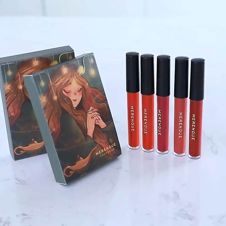 5pcs Lip Tint Set Lip Glaze Box lipstick Waterproof Makeup Cosmetics