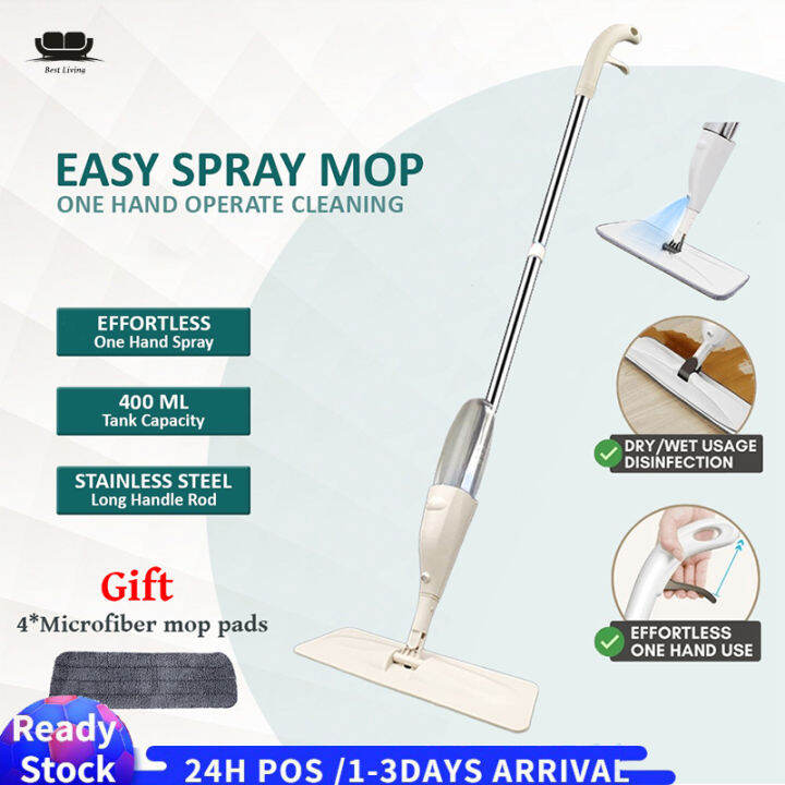【Malaysia Ready Stock】2 in 1 SelfWringing Microfiber Pad Easy Spray Water Mop Stainless Steel