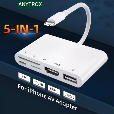 Lighting To HDMI Digital AV Adapter,iPhone ToTV/โปรเจคเตอร์ขั้วต่อชาร์จ/SD/TF/พอร์ต USB,สนับสนุนวิดีโอ1080P Sync หน้าจอ