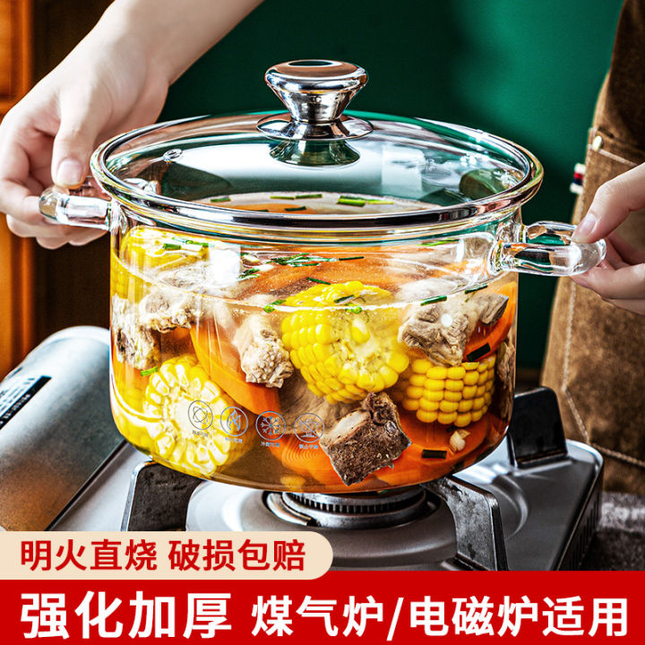 Heat Resistant Soup Pot Glass Cooking Pot Transparent Stew Pot Pan