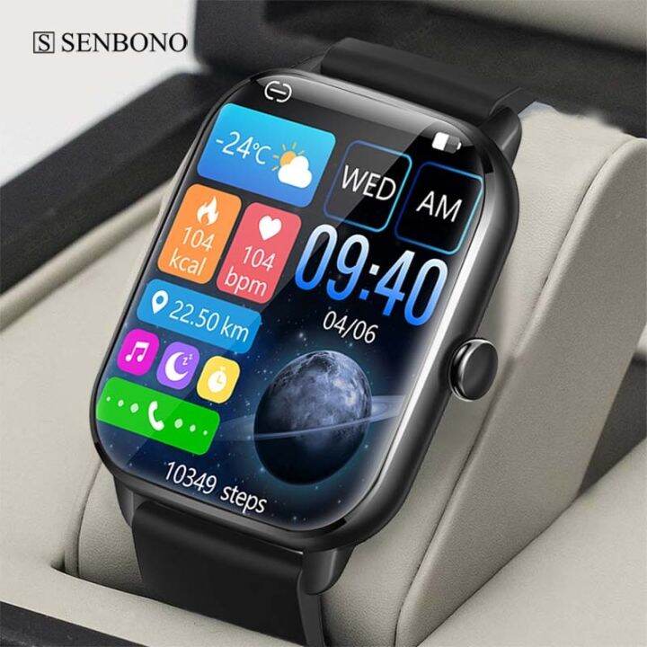 Senbono Men Smartwatch Bluetooth Call Sport Mode Custom Dial Heart Rate Waterproof Smart