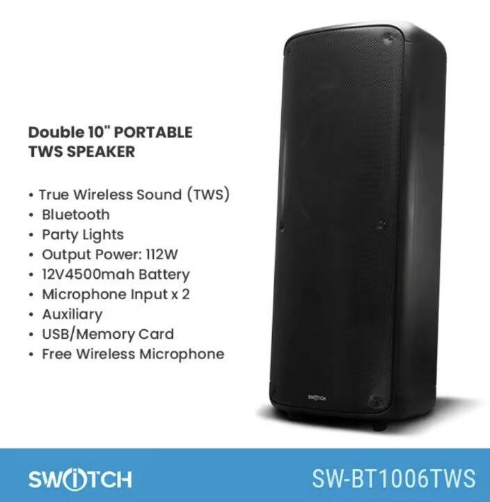 Switch double 10” portable TWS PARTY speaker SWBT1006TWS Lazada PH