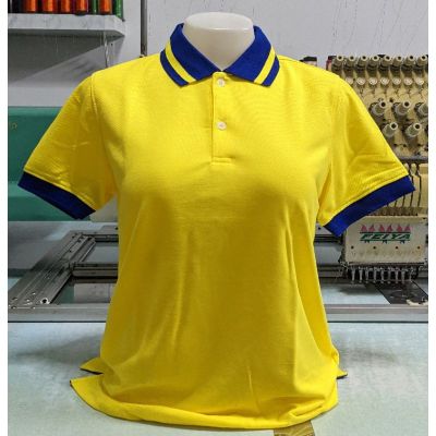 เสื้อคอโปโล สีเหลืองแต่งสีน้ำเงิน เสื้อไซส์ผู้หญิง ผ้าTK Link นุ่มใส่สบายค่ะ