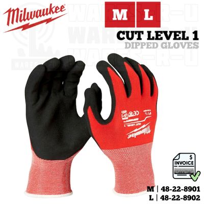 ถุงมือกันบาด A1 Milwaukee Dipped Gloves Cut Level 1 Nitrile | Size M/L
