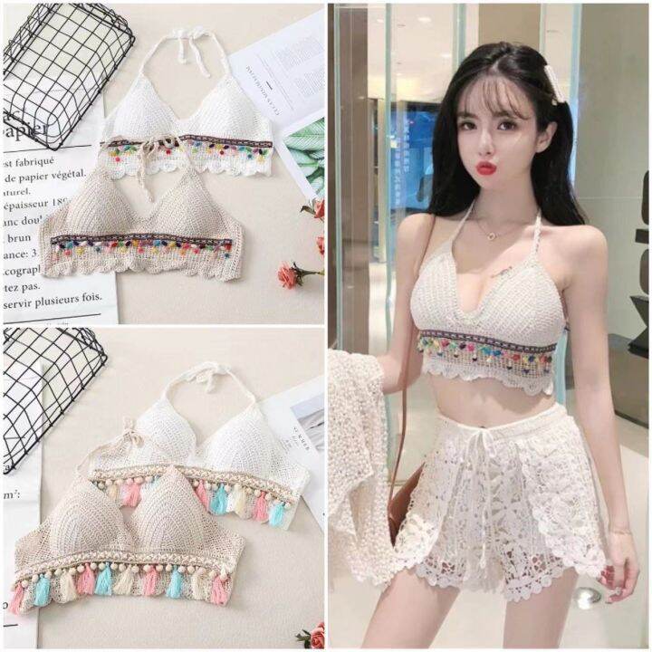 Áo bra nữ len móc⚡️bikini sợi móc đi biển hót hit nhiều mẫu | Lazada.vn Áo Bra Nữ Len Móc⚡️Bikini Sợi Móc Đi Biển Hót Hit Nhiều Mẫu | Lazada.Vn