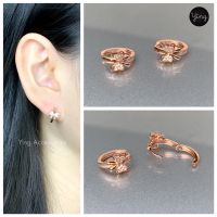 ต่างหูห่วงเล็กสี Pink Gold เพชรโบว์ ขนาด 1 cm