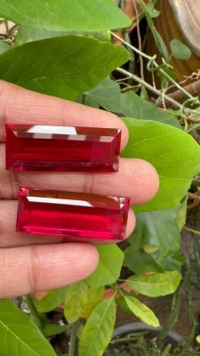 ทับทิม LAB พม่าเทียม 86 กะรัต(CARATS) พลอย ขนาด 13x31 มิล ( MM)2 Pcs( 2 เม็ด) LAB MADE RED RUBY BURMA COLOR