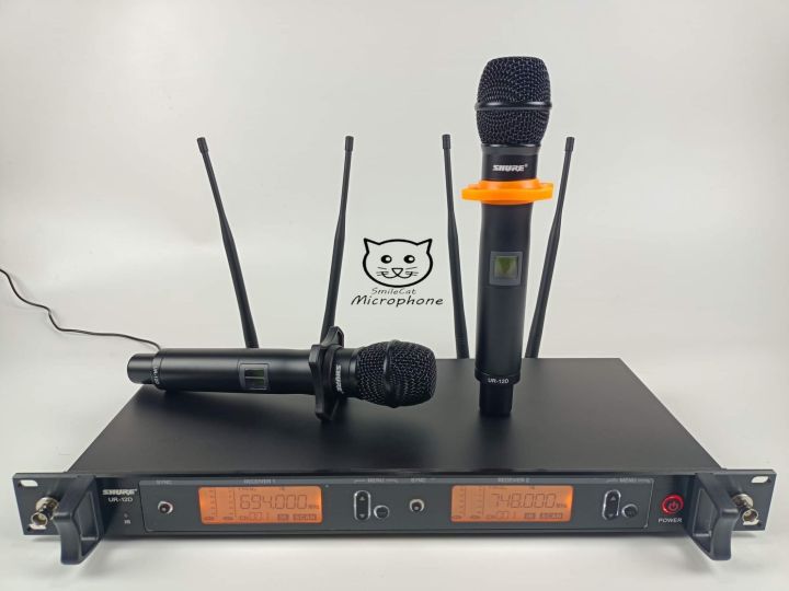 shure-ur-12d-รุ่น-4เสา-คลื่นใหม่-uhf-ไมค์ฝั่งa-ใช้คลื่น-694-703-mhz-ไมค์ฝั่ง-b-ใช้คลื่น-748-758-mhz