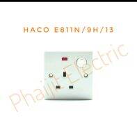 HACO E811N/9H/13 เต้ารับเดี่ยว 3 ขาแบน ควบคุมด้วยสวิทช์ พร้อมไฟสัญญาณ 13A 250V Switched Sockets British Standard E811N/9H/13 Haco Genuine Product Duplex Standard Switched Sockets Sets With Lamp