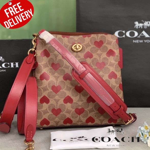 Coach Willow Bucket Bag in Signature Canvas with Heart Print