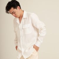 Thepatterns.co - LINEN Polle Shirt in white color