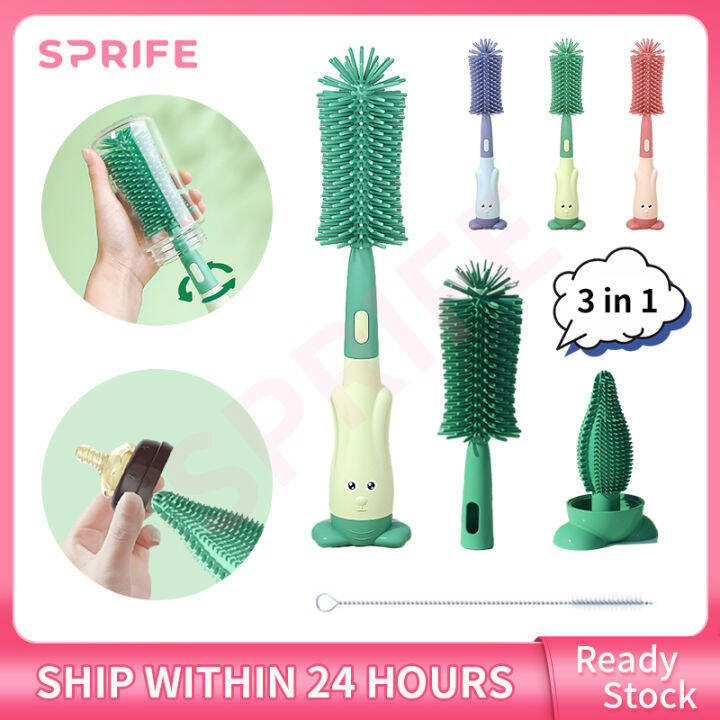 SPRIFE 3 in 1 Non-Scratch Baby Milk Bottle Cleaner Silicone Brush Set ...