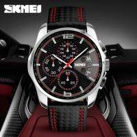 SKMEI 0106 ขนาด 44 mm. นาฬิกาข้อมือผู้ชาย สายหนัง ✅ กันน้ำได้ งานสแตนเลส หน้าปัดแบบเข็ม ดูวันที่ได้