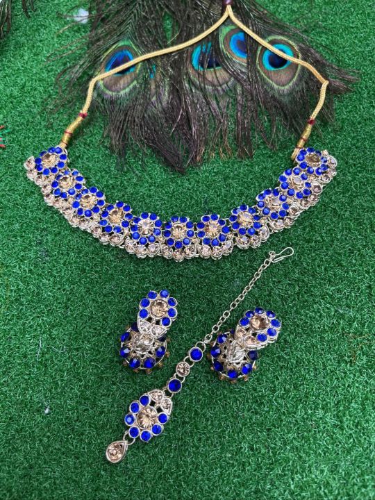ชุดสร้อยคอต่างหูและหน้าผาก-งานนิ่ม-มี7สี-ขนาด14cm-2-5-indian-necklace-set