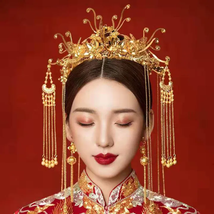 Chinese Style Bride Phoenix Coronet Chinese Traditional Wedding Dress  Headdress Marriage Ceremony Hair Ornaments Set Luxury Glorious Metal  Tassels Makeup Accessories | Lazada PH