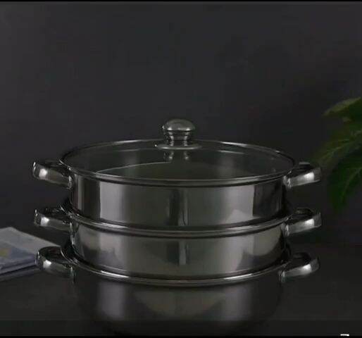 Stainless Steel 2 Layer 3 Layer Steamer Pot with Glass Lid , Multi ...