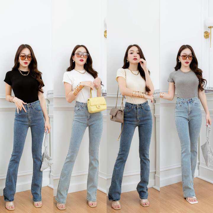 dewishes-dwdenim041-กางเกงยีนส์ขายาว-ทรงขาม้าเล็ก-เย็บปลายขา