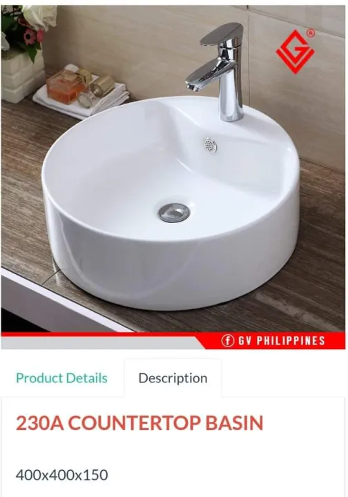GV230A Countertop Lavatory basin((40x40x13cm) Lazada PH