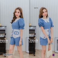 GN15371 **รบกวนสอบถามstockก่อนสั่งซื้อจ้า** Set 2 ชิ้น เสื้อแขนพอง คอปกหยัก เสื้อป้ายแต่งระบาย