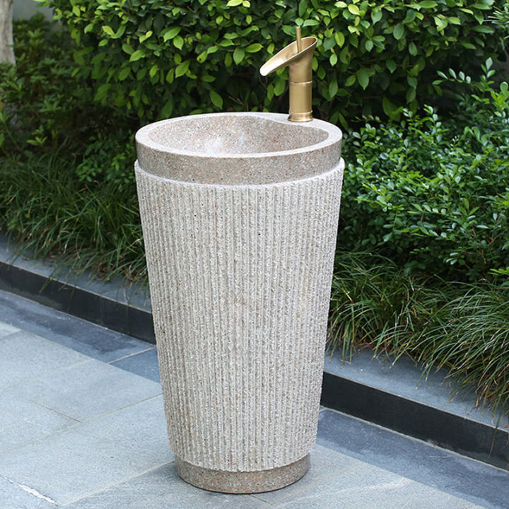 Natural Stone Wash Basin One-piece Outdoor Garden Wash Basin Column ...