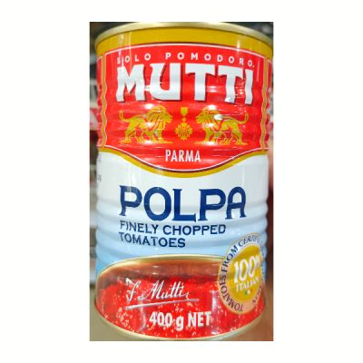 Mutti Polpa Finely Chopped Tomatoes 400g. เนื้อมะเขือเทสบดสำหรับอาหารอบ ผัด ซอสต่างๆ