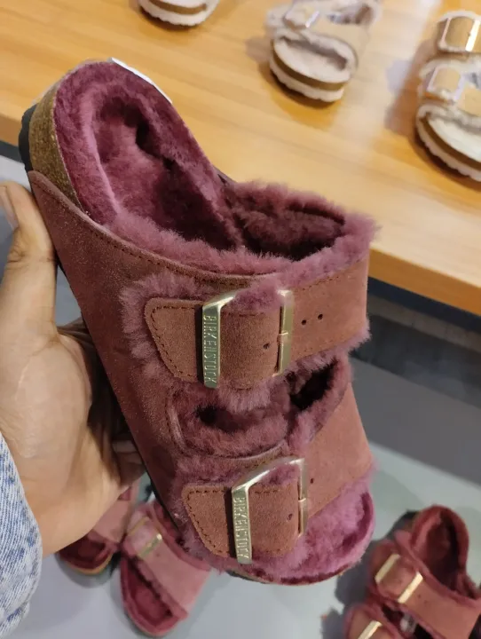 birkenstock arizona shearling burgundy