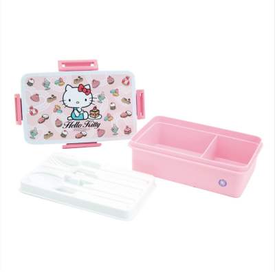 🌈🐱 Super Lock กล่องใส่อาหาร ฟรีช้อนส้อมและตะเกียบ ลายลิขสิทธิ์แท้ Hello Kitty สีชมพู รุ่น 9197🐱🌈