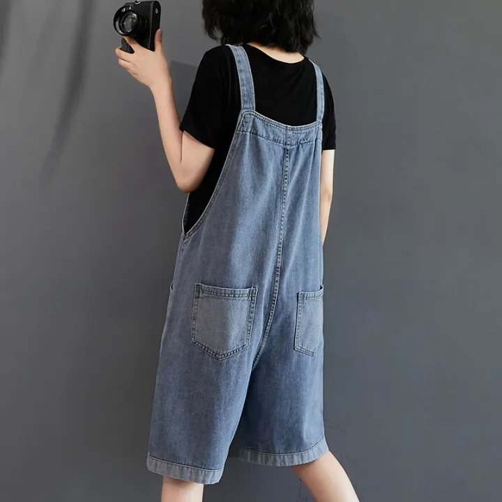 Elegant Large Pocket Loose Denim Overalls for Chubby Girls Lazada