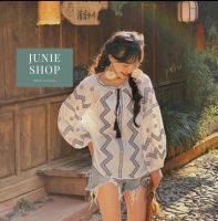 JUNIE SHOP เสื้อปักสไตล์โบฮีเมียน งานปักสวย ปลายแขนจั๊มยางยืด ผ้าใส่สบาย