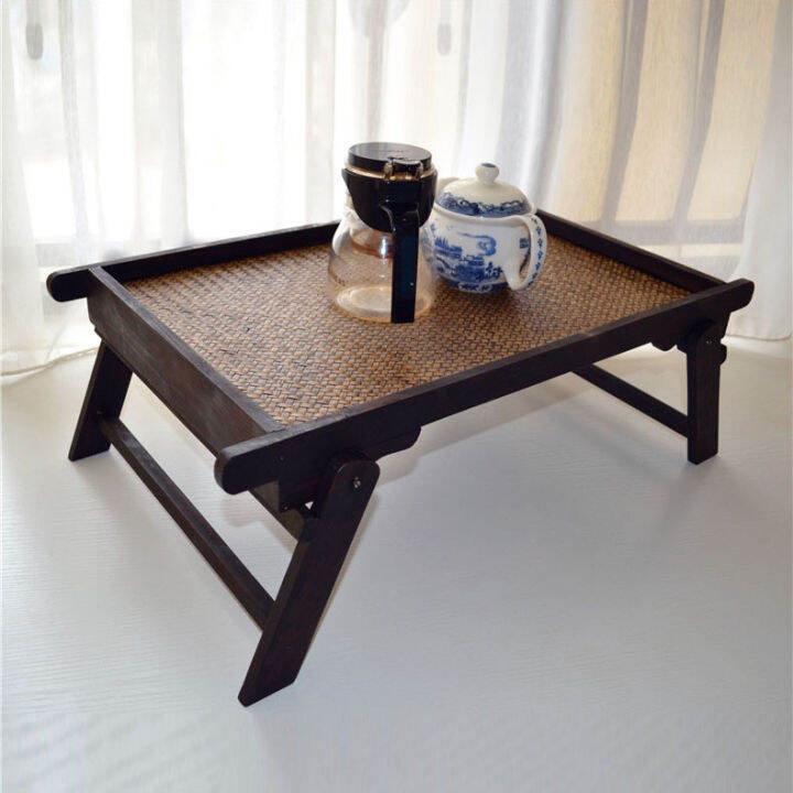 Thailand Mango Wood Pallet Japanese Style Foldable Tatami Small Table Tea Tray Bamboo Woven
