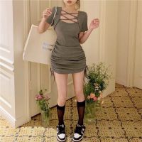 Y2K mini dress เดรสสั้น เดรสเข้ารูป sexy dress hip hop ฮิปฮอป Korea fashion แฟชั่นเกาหลี