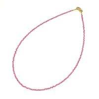 สร้อยคอ อัญมณีทับทิม เจียระไน ทรงกลม เม็ดขนาด 2 มม. ตะขอทองเหลือง Ruby Faceted Beads Necklace