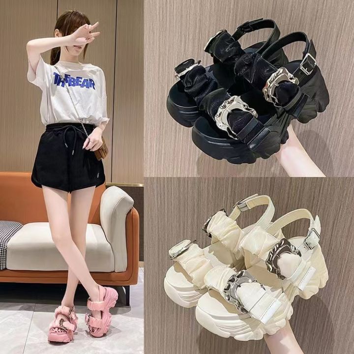 พร้อมส่ง-รองเท้าส้นตึก-รัดส้น-รองเท้าแฟชั่น-สูง8cm-size35-39