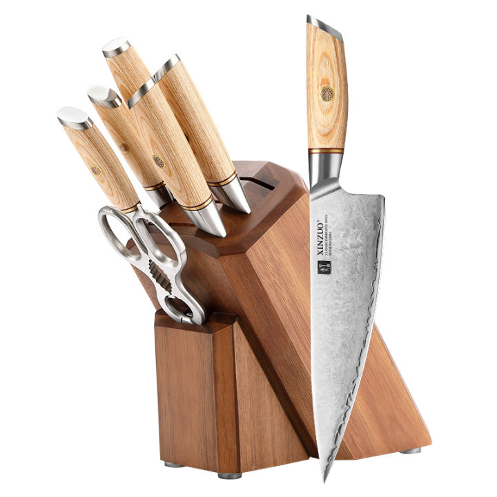 XINZUO B37 5pcs Knife Set with Olive Wood + Copper Flower Nails