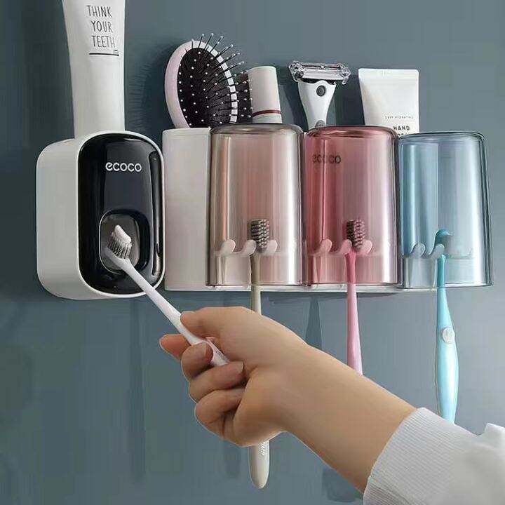 ECOCO Wall Mounted Toothbrush Holder Automatic Toothpaste Squeezer ...