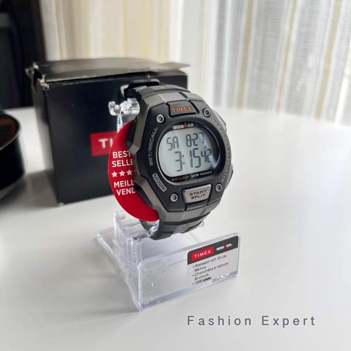 ของแท้100-นาฬิกาข้อมือ-timex-fullsize-ironman-classic-30-black-resin-digital-watch-t5k821