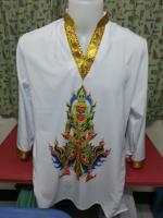 เสื้อแขกขลิบทอง ช/ญ ทรงตรง สกรีนลายท้าวเวสสุวรรณ(C166)