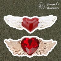 ʕ •ᴥ•ʔ ✿ พร้อมส่ง : เข็มกลัดเซ็ทหัวใจสีแดงคิดปีกสีขาว | Red Heart With White Wing Enamel Brooch Pin Set.