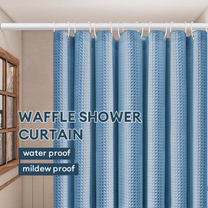 XTEN 120cm/180cm Waffle Shower Curtain Waterproof With Rod Bathroom ...