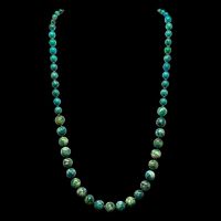 สร้อยคอ หินเทอร์ควอยส์ เม็ดทรงกลม Turquoise Round Beads Necklace Handmade Gemstone Jewelry