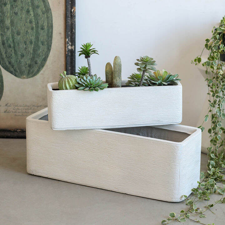 White Rectangular Short Floor-Standing Large Flower Pot Imitation ...
