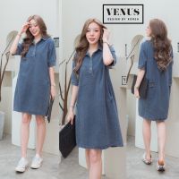 ?Jeans Dress เดรสผ้ายีนเนื้อดี คอปกทรงปล่อยๆ ด้านข้างแต่งกระเป๋า งานน่ารักมากๆนะคะ