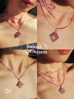 Sunset Objects สร้อยคอ y2k หินแท้ทรงสี่เหลี่ยม เชือกสี แถม สร้อยสเตนเลส 2 in 1