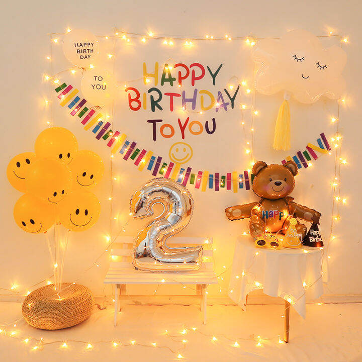 INS Style Korean Birthday Decoration Background Cloth Happy Bear Baby  Year-Old Party Flag Layout Hanging Cloth Background Wall | Lazada